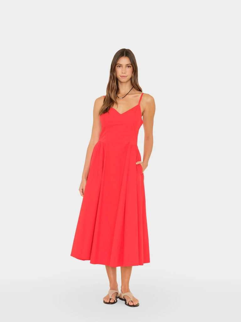 BARDOT Poplin Dress in Red Flash