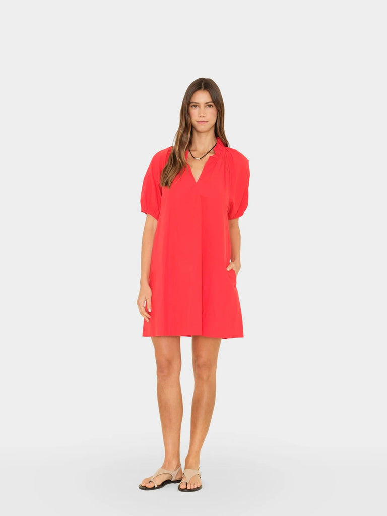 CARLEIGH Short Sleeve Poplin Dress in Red Flash