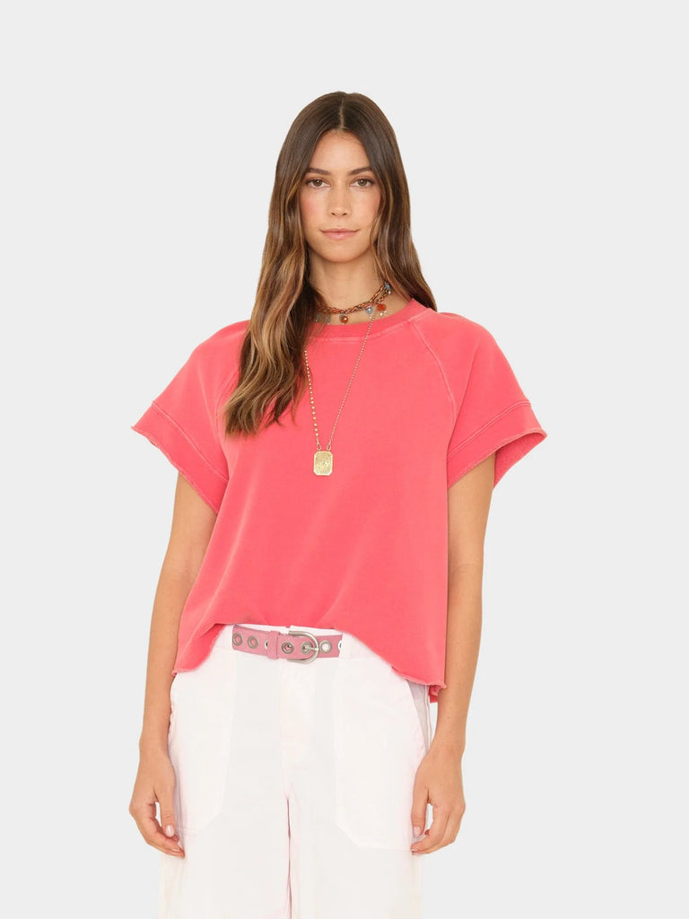CALLIE Short Sleeve Terry Sweatshirt in Vintage Red