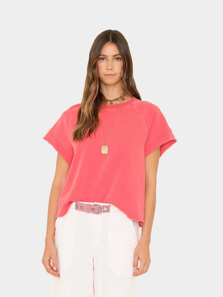 CALLIE Short Sleeve Terry Sweatshirt in Vintage Red