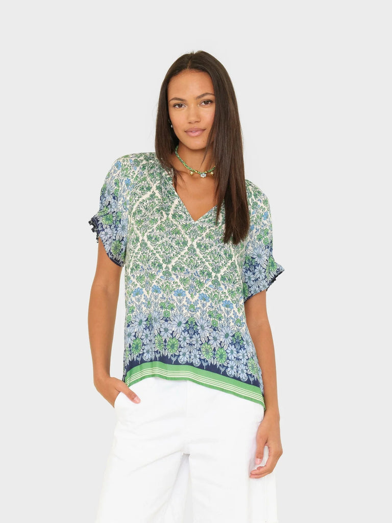 AIVY Silk/Cotton Short Sleeve Top in Blue Mint