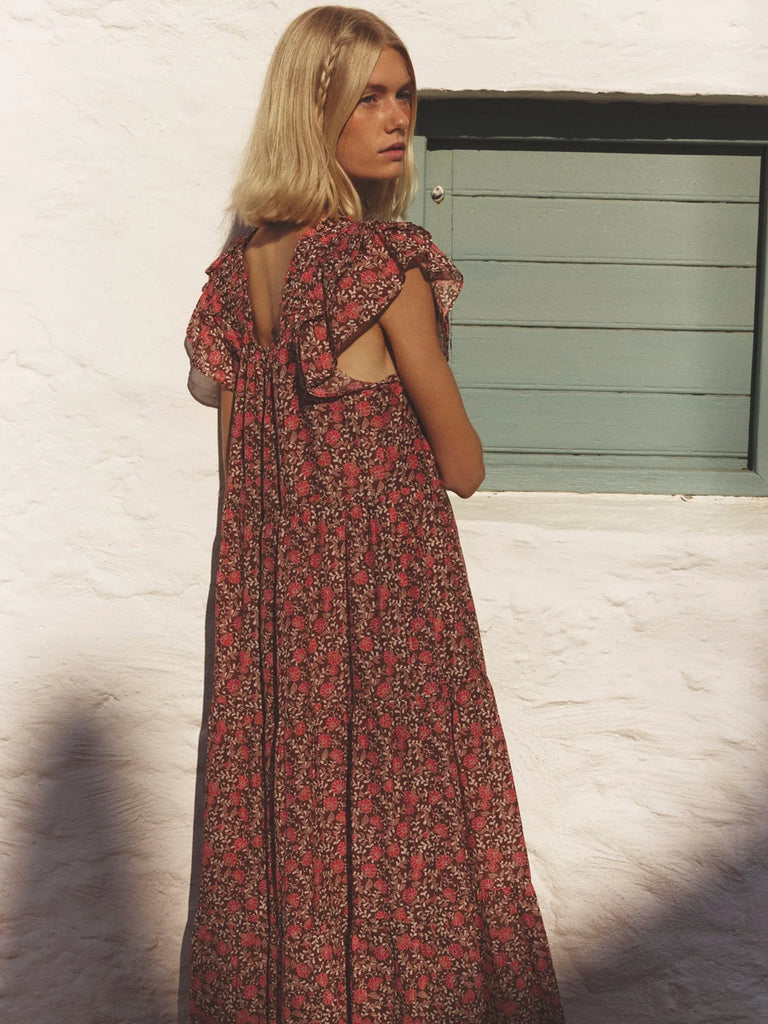 JAYNIE Silk/Cotton Maxi Dress in Sienna Petals
