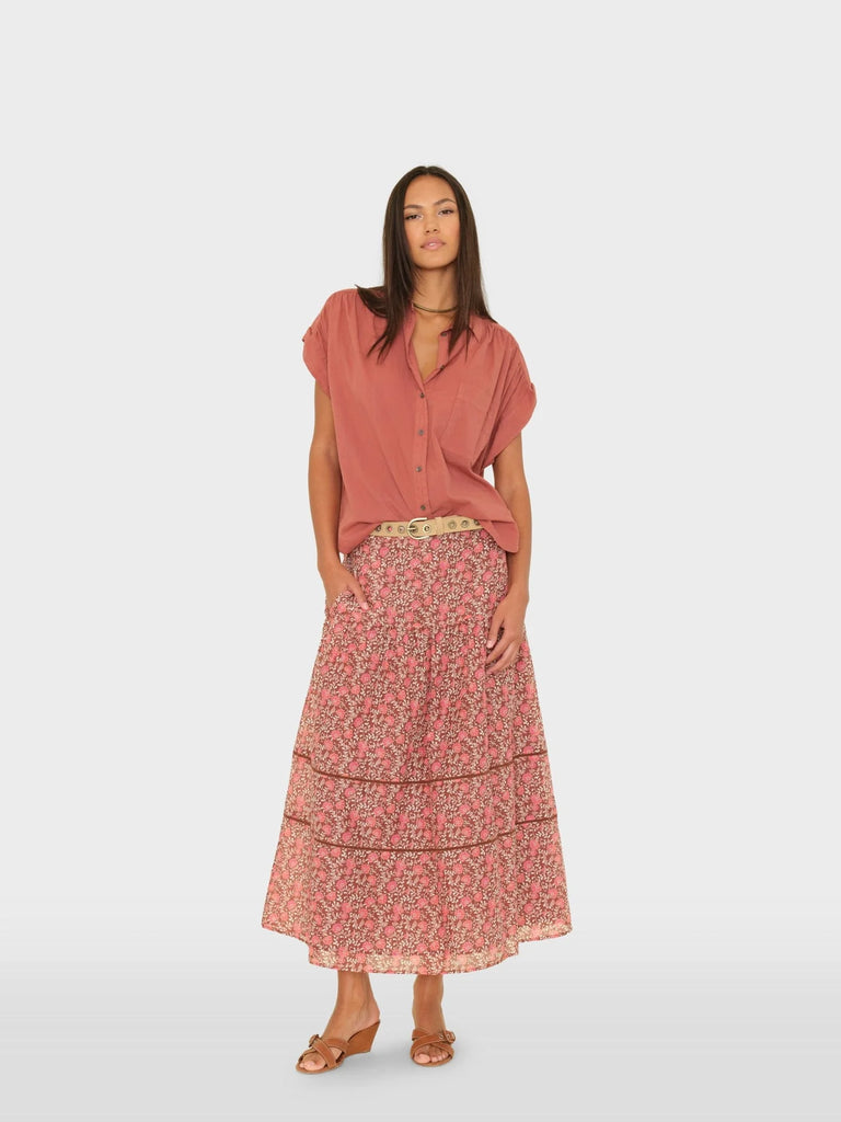 AGATHA Silk/Cotton Maxi Skirt in Sienna Petals