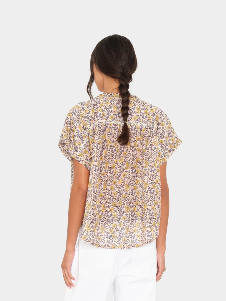 BAYLEE Silk/Cotton Short Sleeve Top in Sun Petals