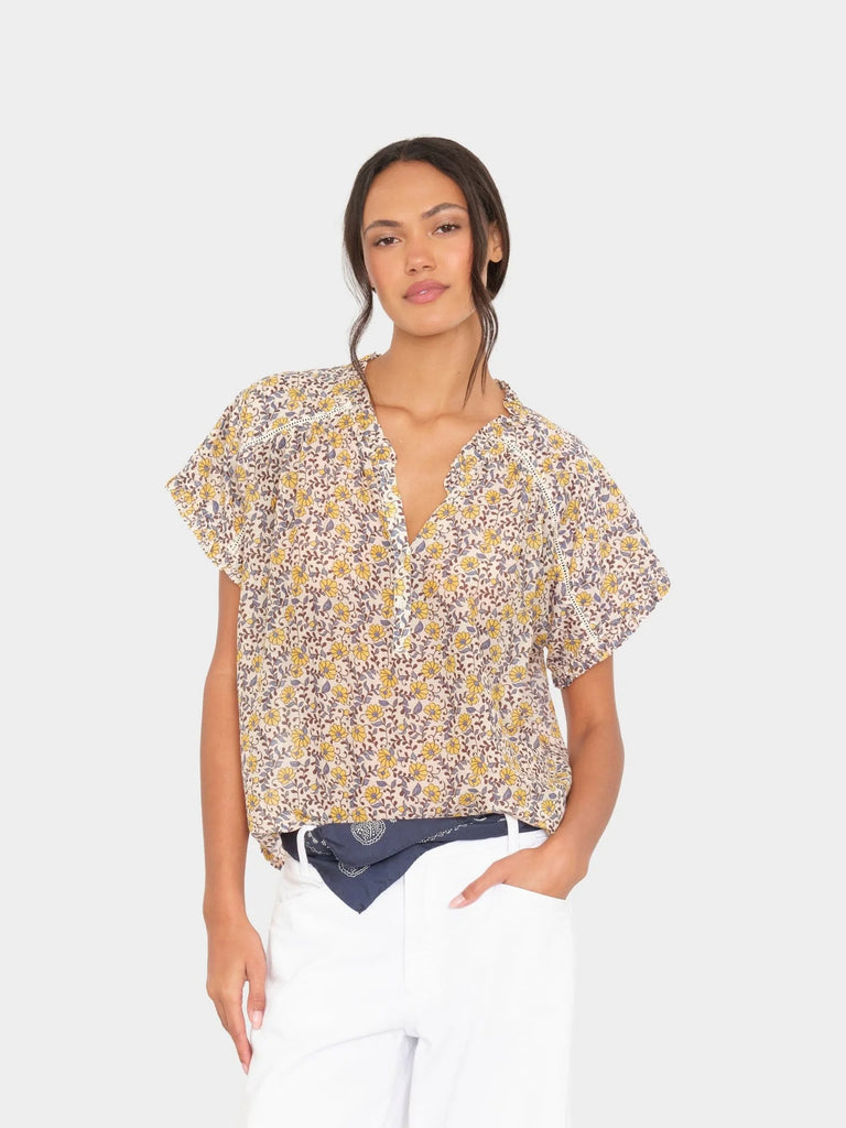 BAYLEE Silk/Cotton Short Sleeve Top in Sun Petals