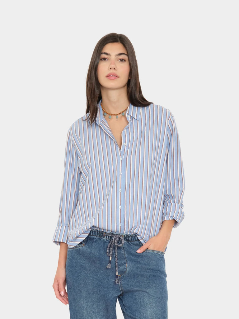 BEAU Long Sleeve Shirt in Blue Cedar Stripes