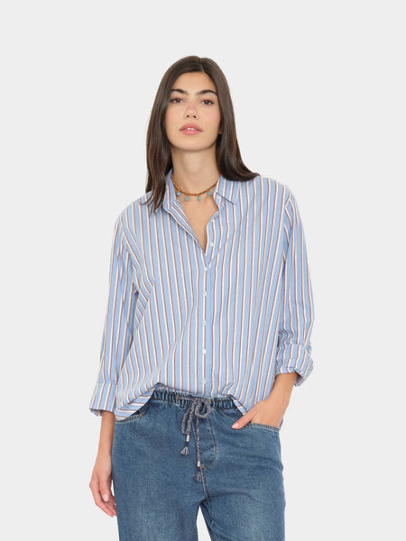 BEAU Long Sleeve Shirt in Blue Cedar Stripes