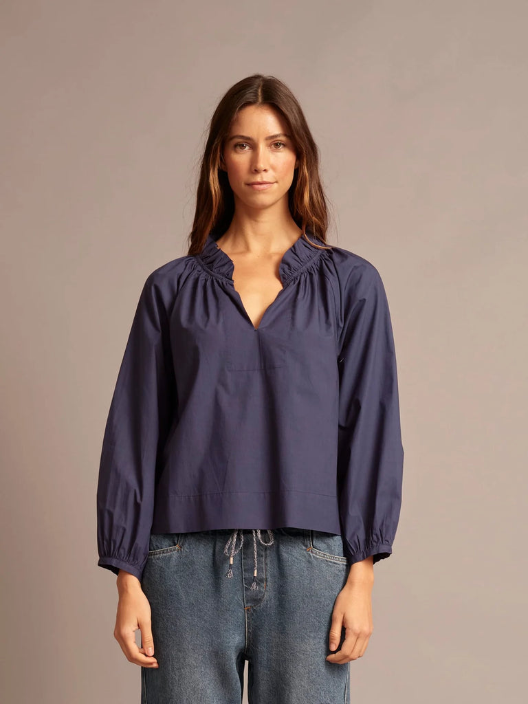 CAROLINA Poplin L/S Peasant Top in Navy