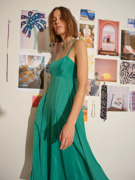 KAITI Silk/Cotton Maxi Dress in Bermuda Sea