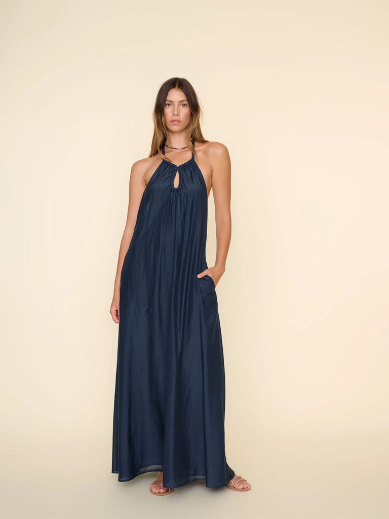 DRUE Silk/Cotton Halter Dress in Blue Sapphire DRUE Silk/Cotton Halter Dress in Blue Sapphire