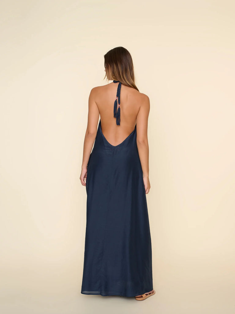 DRUE Silk/Cotton Halter Dress in Blue Sapphire