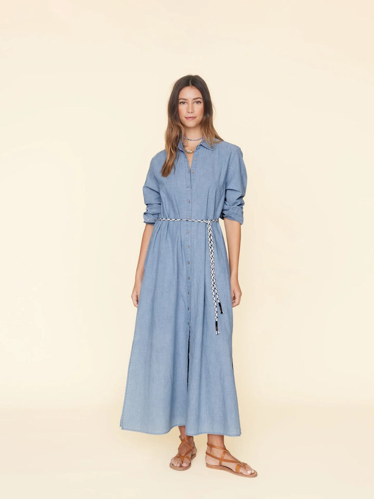 BOWEN Denim Maxi Dress in Dusty Blue