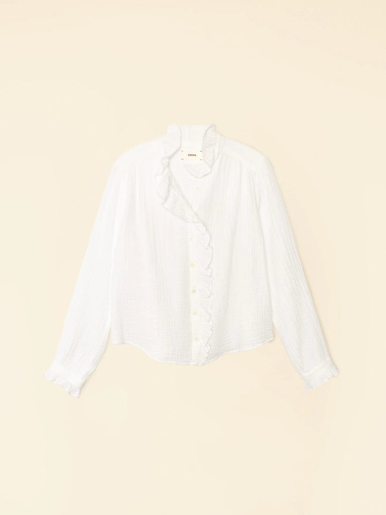 GILLIAN Ruffle Gauze Long Sleeve in White