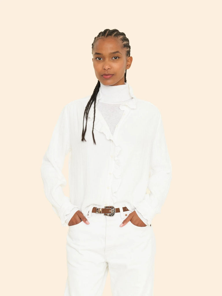 GILLIAN Ruffle Gauze Long Sleeve in White