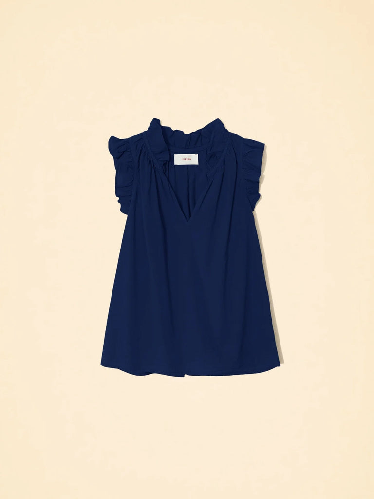 BEX Sleeveless Ruffle Top in Navy