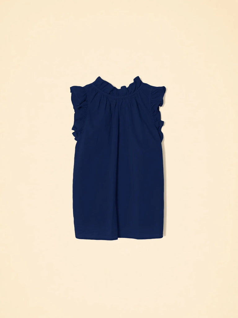 BEX Sleeveless Ruffle Top in Navy