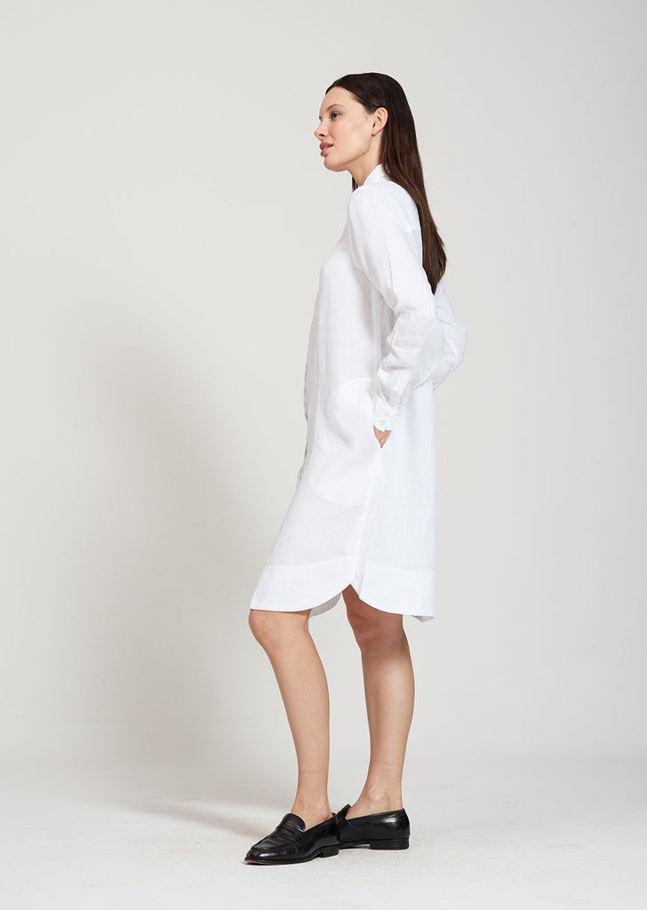 GRACIA NEW Long Sleeve Linen Dress in White