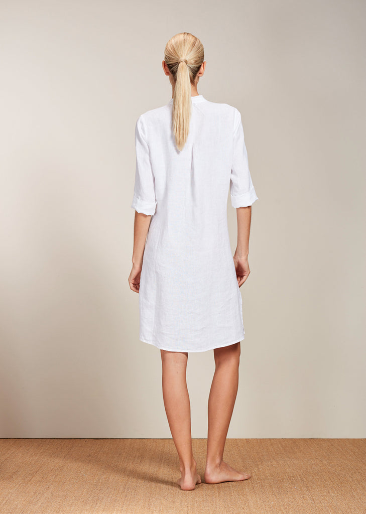 SOULIN 3/4 Sleeve Pintuck Linen Dress in White Christina's Luxuries SOULIN 3/4 Sleeve Pintuck Linen Dress in White Christina's Luxuries