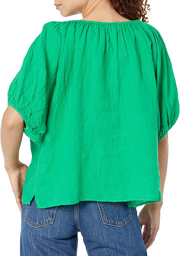JANINE Short Sleeve Peasant Top in Jade