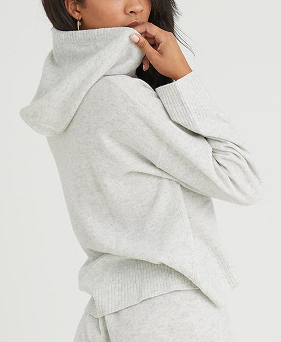 Cashmere Sweater Hoodie in Heather Snow White