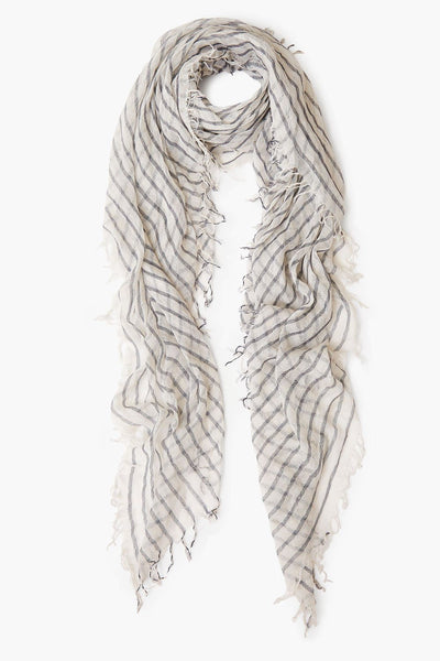 Three Tone Check Scarf with Fringe in Jet Stream