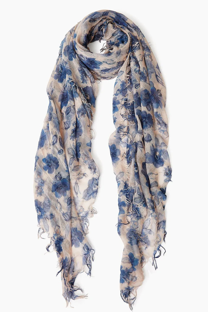 French Floral Cashmere and Silk Scarf in Jet Stream