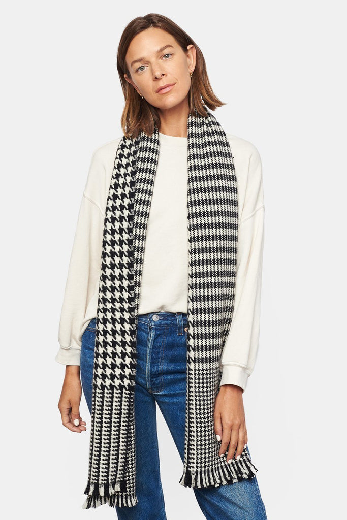 Black & White Houndstooth Cashmere And Wool Scarf