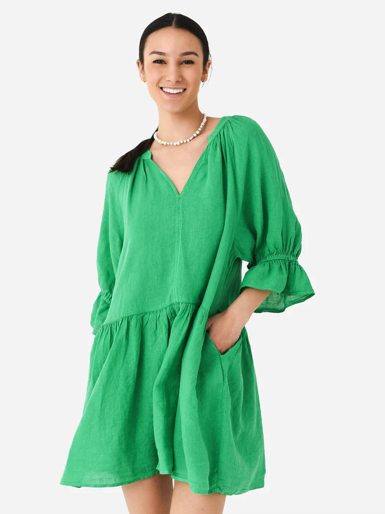 BRIA 3/4 Sleeve Tier Dress in Jade