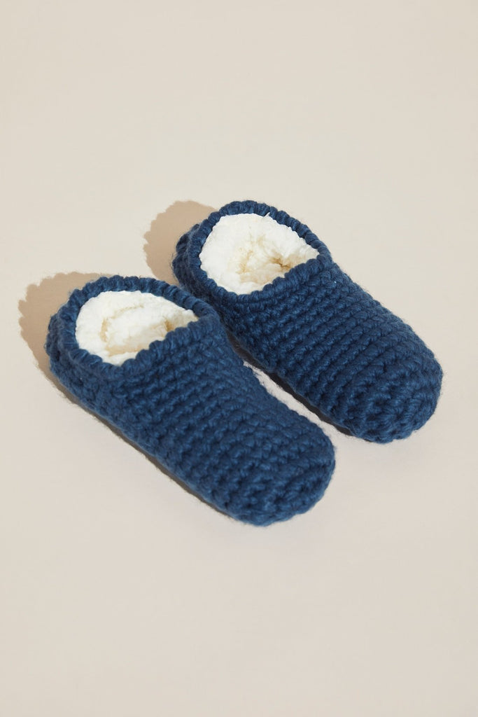 Plush Ankle Slipper Socks in Indigo Blue