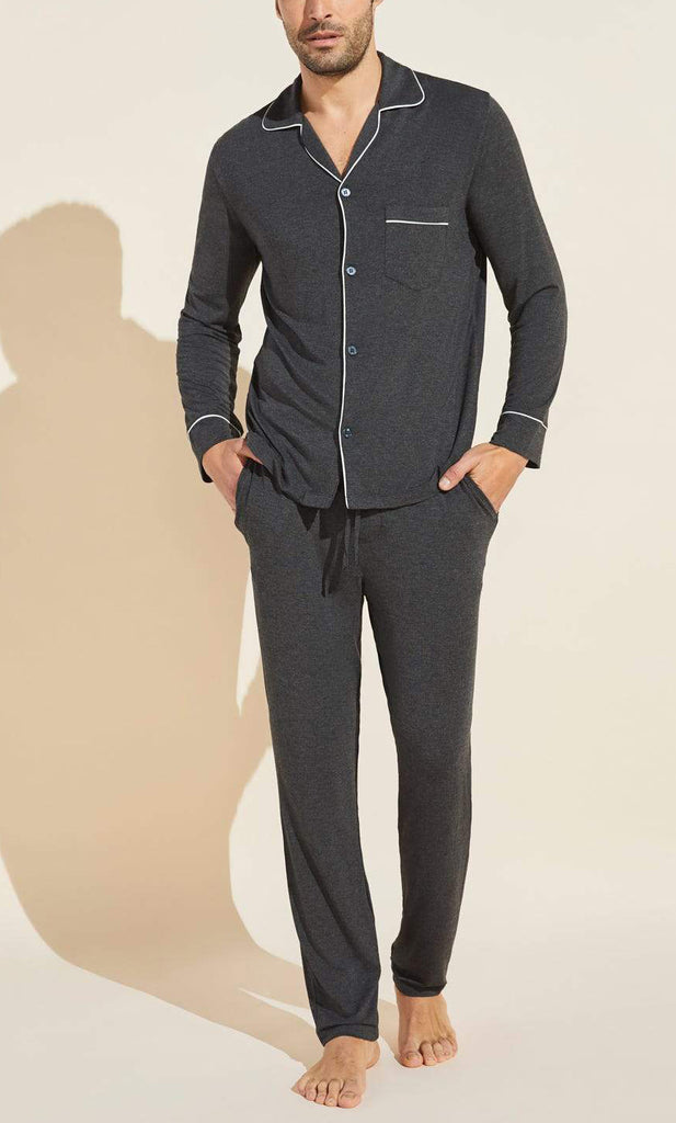 WILLIAM (Men's) Long PJ Set in Charcoal Heather/Ivory