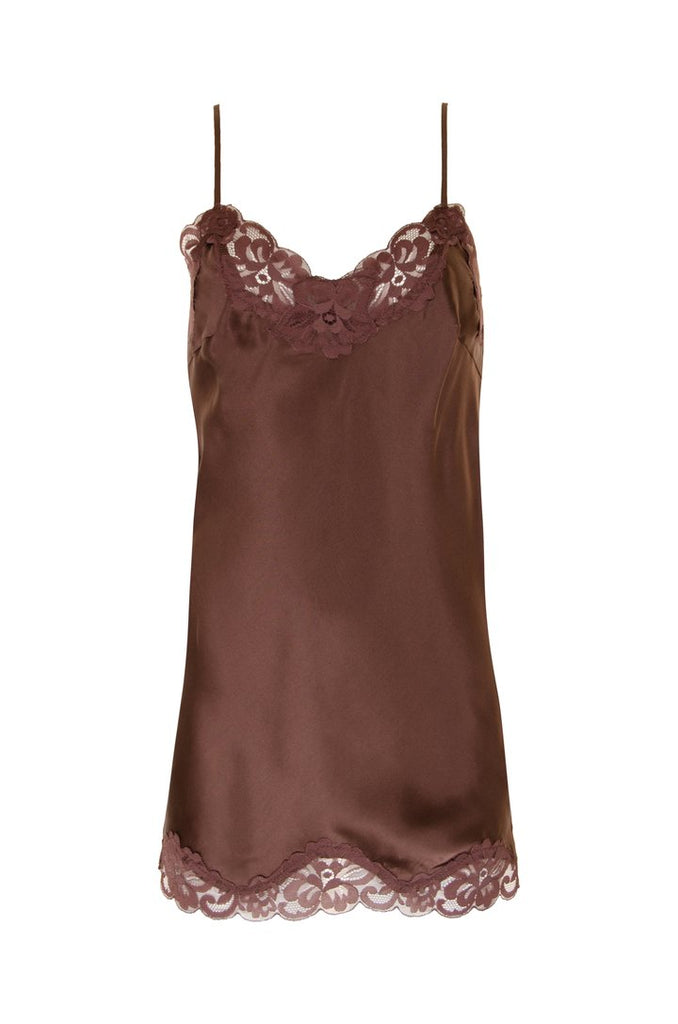 Floral Lace Tunic Chemise in Chocolate