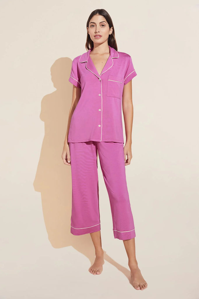 GISELE Short Sleeve Crop PJ Set in Italian Rose/Ivory