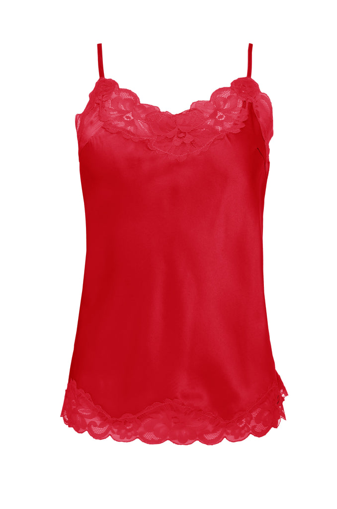 Silk camisole - red and red Sakura Caudry lace