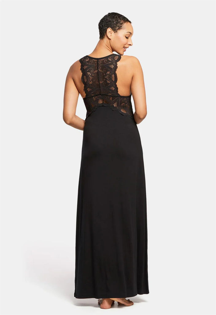 Lace T-Back Gown in Black