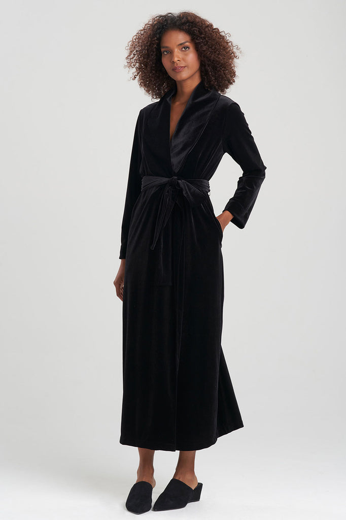 NATALIE Long Velvet Robe in Black