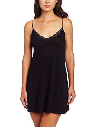 Organic Cotton Lace Trimmed Chemise in Black