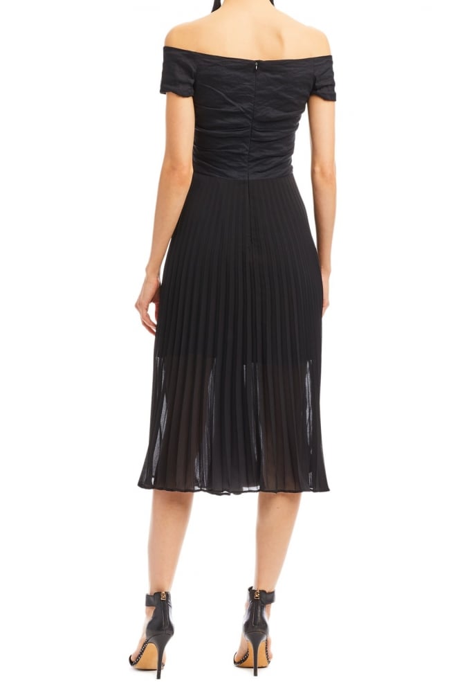 Off-Shoulder Pleated Dress in Black