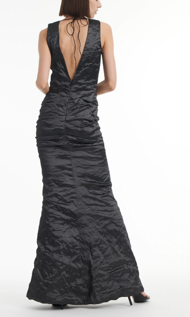 TECHNO METAL Plunge Gown in Black
