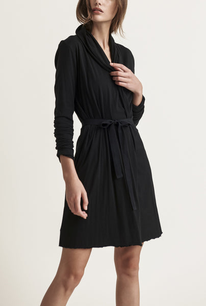 Double Layer Cotton Wrap Robe in Black