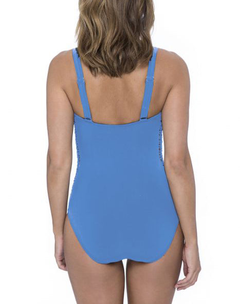 PROFILE FISHNET Underwire D-Cup One Piece in Dusk Blue