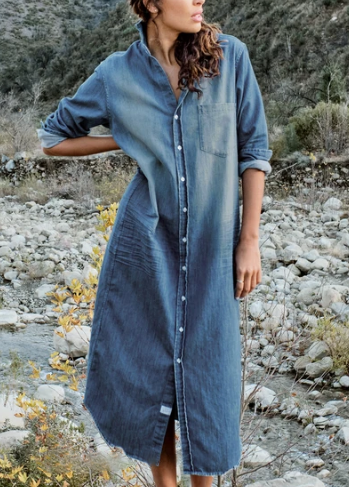 RORY Famous Denim Maxi Dress in Distressed Vintage