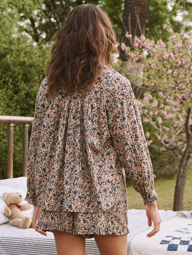 Ruffle Button Up Sleep Shirt in Story Book Floral