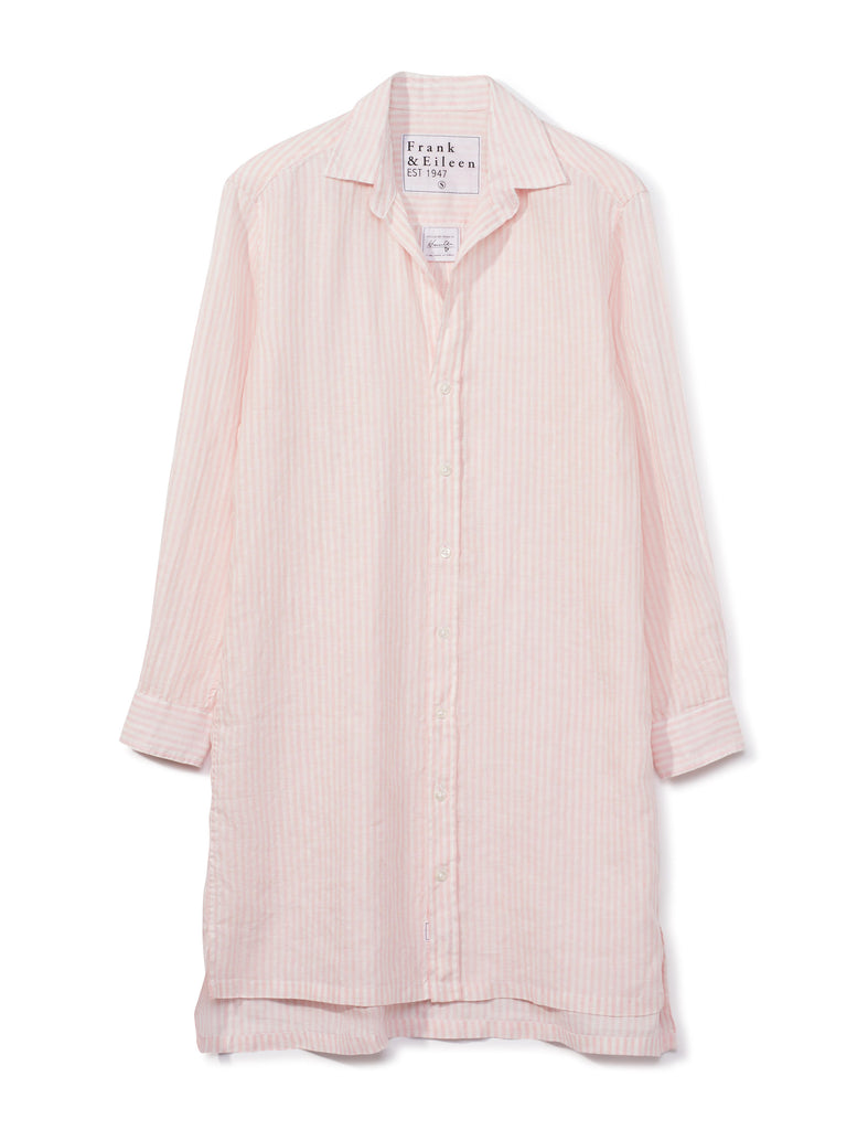 HUNTER Italian Linen Shirt Dress in Pink Stripe