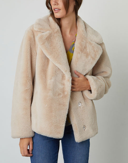 RAQUEL Lux Faux Fur Jacket in Taupe