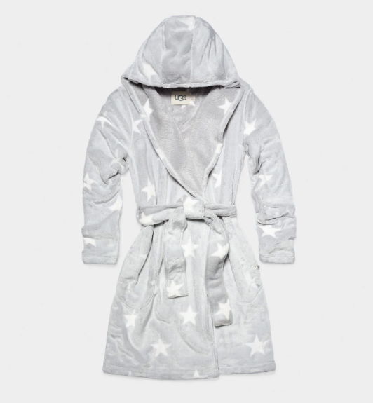 MIRANDA Hooded Fleece Robe in Grey/White Stars