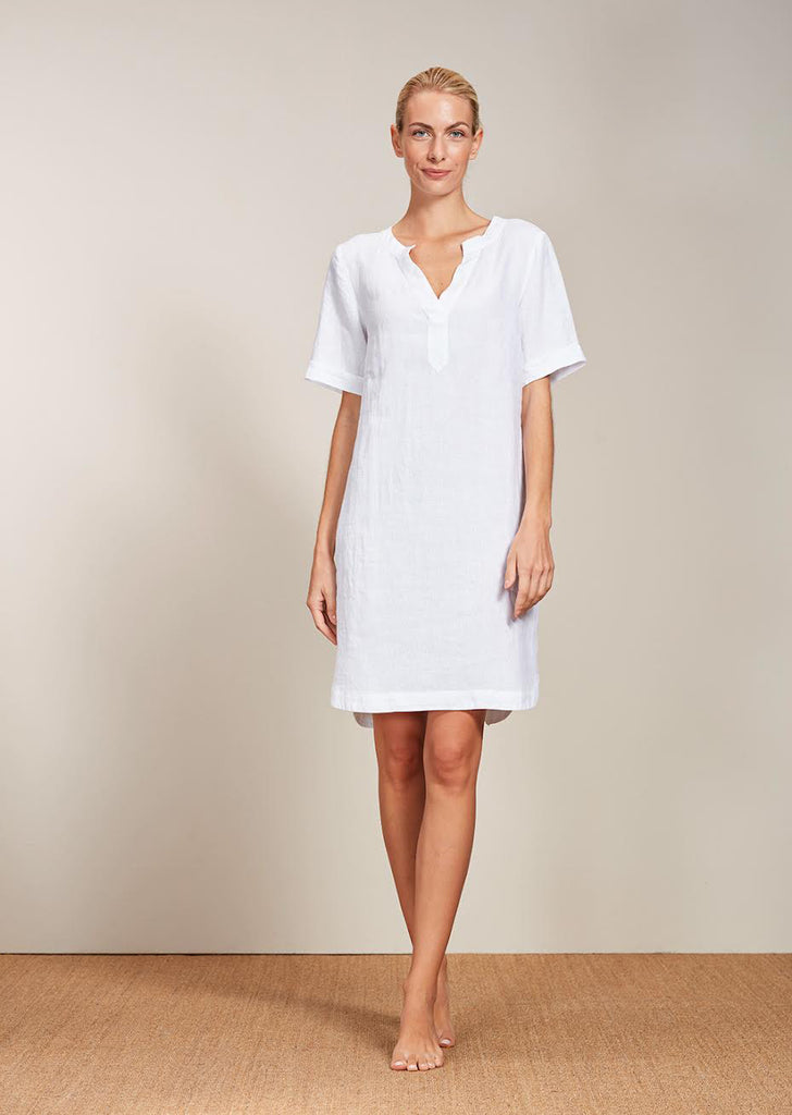 NORA Short Sleeve Linen Dress in White