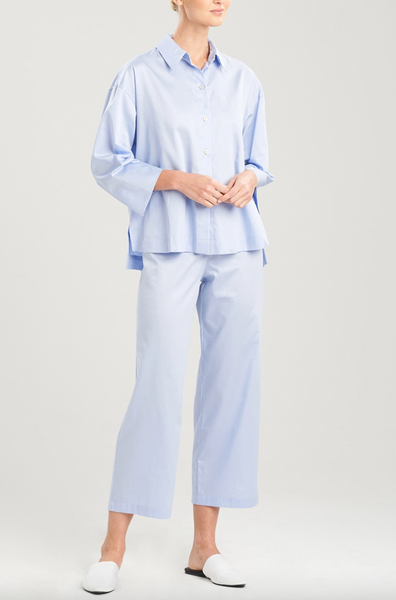 ESSENTIALS Cotton Sateen Cropped PJ Set in Periwinkle Blue