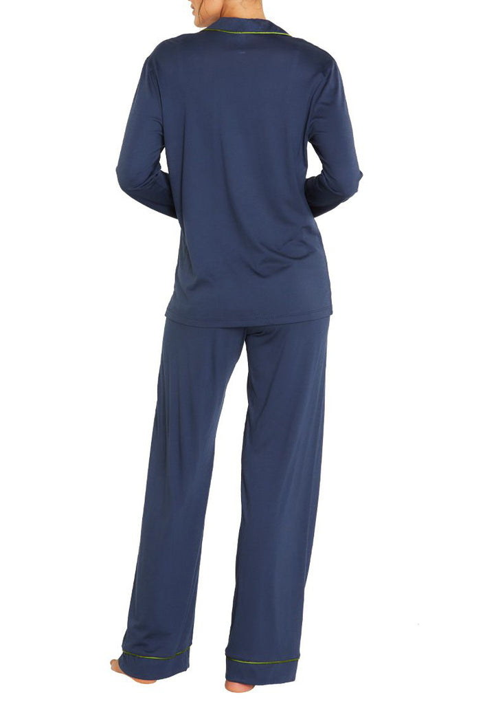 BELLA Long Sleeve & Pant PJ Set in Navy/Evergreen