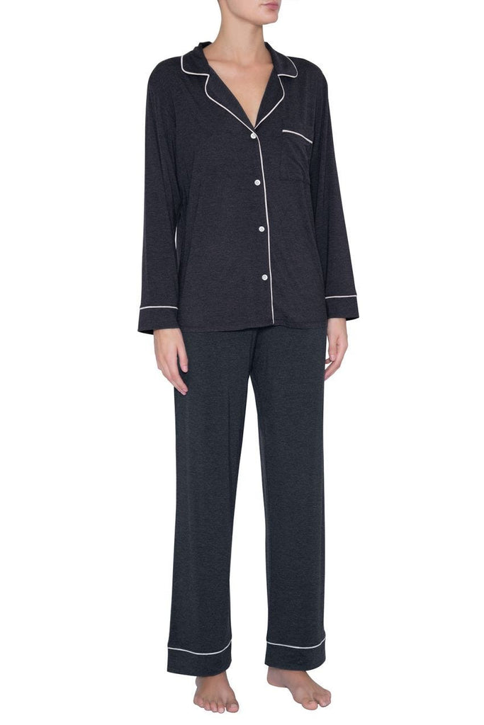 GISELE Long PJ Set in Navy Heather/Sorbet Pink